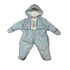 Vintage Quiltex Beatrix Potter Peter Rabbit Snowsuit Blue White Stripe 9 Months